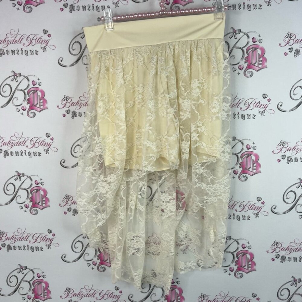 Balera dance skirt white Cream High-Low Lace Skirt skorts dancing